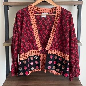 Artsy V-neck Open-front Cardigan Kimono Sleeves, Size S/M